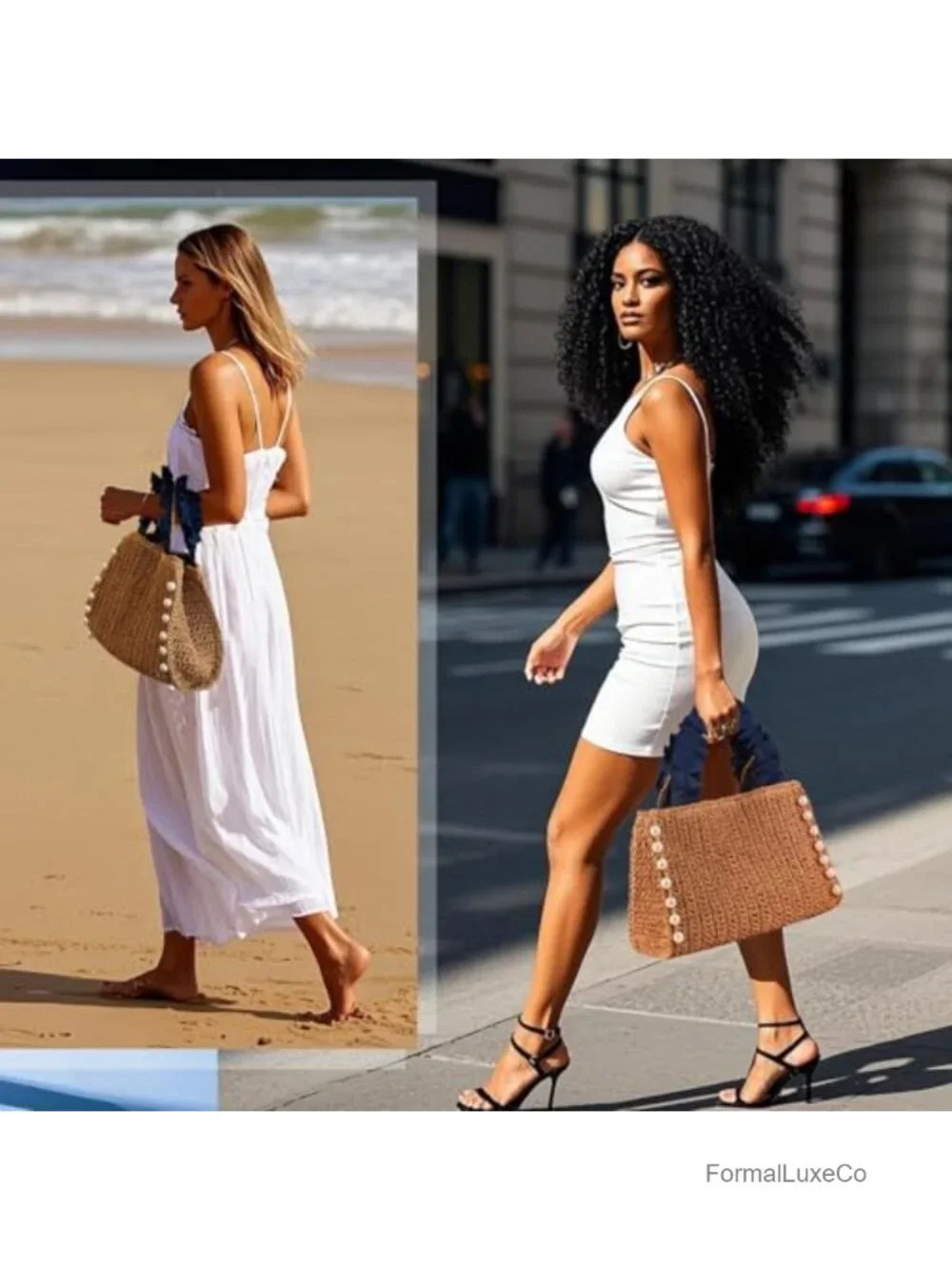 Straw Tote Bag Women Pearls Woven Handbag Summer Travel Beach Bag